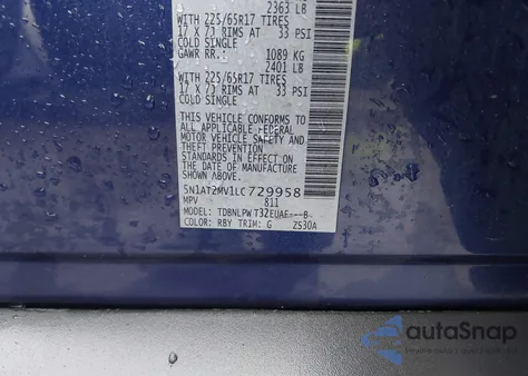 2020 Nissan Rogue S/Sl/Sv z USA, uszkodzony, nr VIN 5N1AT2MV1LC729958